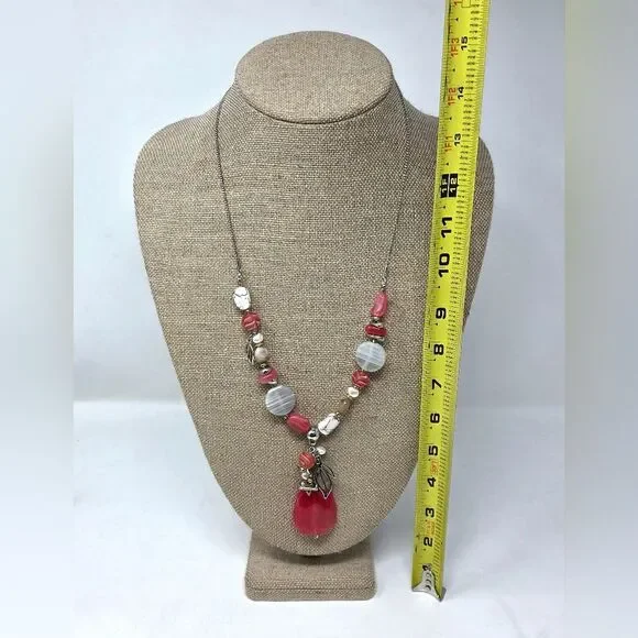 Chico's Chic Gemstone Statement Necklace Silver Tone Pink Adjustable NWOT - Picture 10 of 10